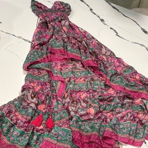 Vibrant Asymmetrical Dress in Pink and Green